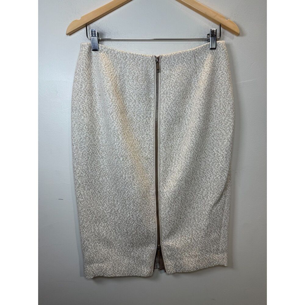 Lafayette 148 Women's Size 4 Cream Tweed Blazer Jacket & Skirt Set Leather Trim - Picture 4 of 10